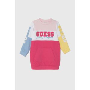 Dievčenské bavlnené šaty Guess ružová farba, mini, rovný strih, K4YK03 KA6R3