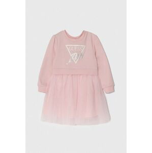Dievčenské bavlnené šaty Guess ružová farba, mini, áčkový strih, K4YK09 KB8R0