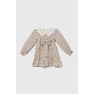 Dievčenské bavlnené šaty Jamiks BELITA béžová farba, mini, áčkový strih, JZH155