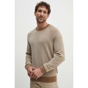 Vlnený sveter BOSS pánsky, béžová farba, tenký, 50519616