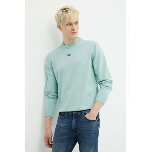 Bavlnený sveter Hugo Blue zelená farba, tenký, 50514698