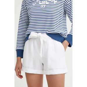 Ľanové šortky Polo Ralph Lauren biela farba, jednofarebné, vysoký pás, 211806907