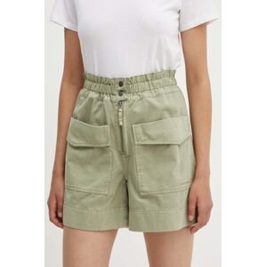 Rifľové krátke nohavice Pepe Jeans ANNA dámske, zelená farba, jednofarebné, vysoký pás, PL801139