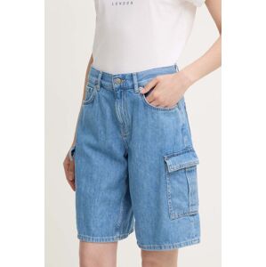 Rifľové krátke nohavice Pepe Jeans RELAXED SHORT HW WORKER dámske, hnedá farba, jednofarebné, vysoký pás, PL801136