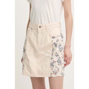 Rifľová sukňa Pepe Jeans MINI SKIRT HW PAISLEY béžová farba, mini, áčkový strih, PL901135