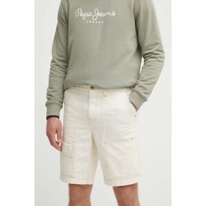 Rifľové krátke nohavice Pepe Jeans RELAXED SHORT UTILITY COLOUR pánske, béžová farba, PM801121