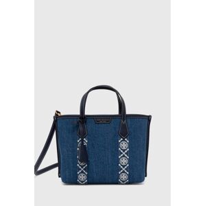 Kabelka Tory Burch Perry Denim Triple-Compartment Small tmavomodrá farba, 154619.426