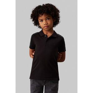 Detská bavlenná polokošeľa Calvin Klein Jeans čierna farba, s nášivkou, IB0IB02149