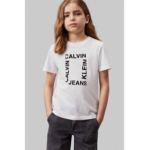 Detské bavlnené tričko Calvin Klein Jeans biela farba, s potlačou, IB0IB02159