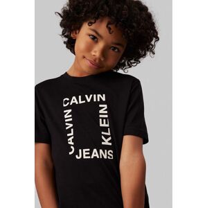 Detské bavlnené tričko Calvin Klein Jeans čierna farba, s potlačou, IB0IB02159