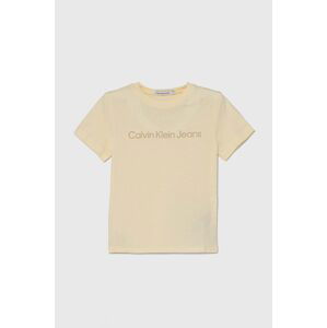 Detské bavlnené tričko Calvin Klein Jeans béžová farba, s potlačou, IU0IU00599