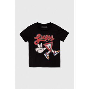 Detské bavlnené tričko Guess čierna farba, s potlačou, N4YI02 K8HM4