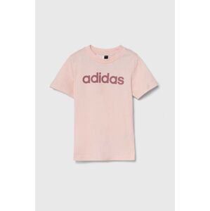 Detské bavlnené tričko adidas LK LIN CO TEE ružová farba, IW0874