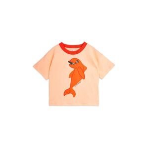 Detské bavlnené tričko Mini Rodini Dolphin oranžová farba, s potlačou