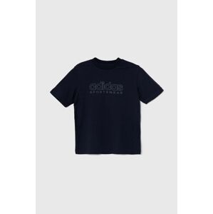 Detské bavlnené tričko adidas J SZN GFX TEE tmavomodrá farba, s potlačou, IW0916