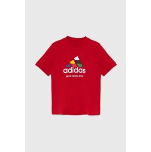 Detské bavlnené tričko adidas TIRO NATIONS T červená farba, s potlačou, IY8127