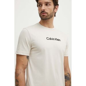 Bavlnené tričko Calvin Klein pánske, béžová farba, s nášivkou, K10K113118