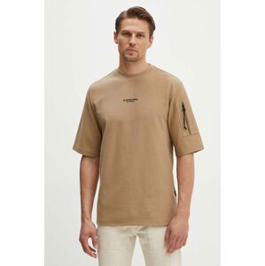 Bavlnené tričko G-Star Raw pánske, béžová farba, s nášivkou, D24705-D617