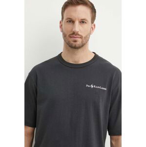 Bavlnené tričko Polo Ralph Lauren pánske, šedá farba, s potlačou, 710950133001