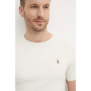 Bavlnené tričko Polo Ralph Lauren pánske, béžová farba, jednofarebné, 710740727