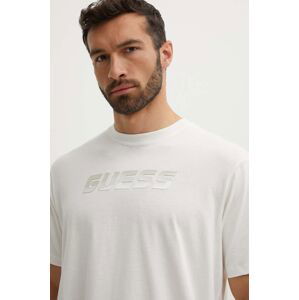 Bavlnené tričko Guess HOZIER pánske, biela farba, s potlačou, Z4YI07 I3Z14