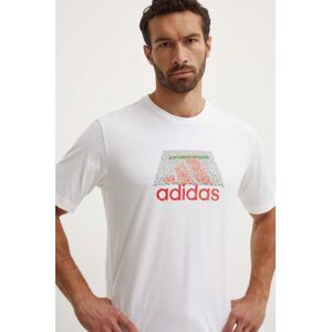 Bavlnené tričko adidas pánske, béžová farba, s potlačou, IW2640