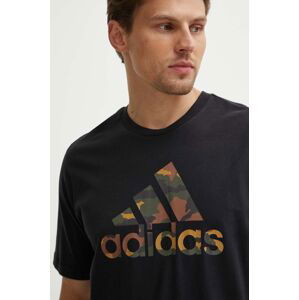 Bavlnené tričko adidas Camo pánske, čierna farba, s potlačou, IW2671