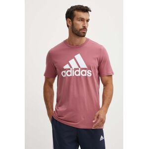 Bavlnené tričko adidas Essentials pánske, ružová farba, s potlačou, IX0137