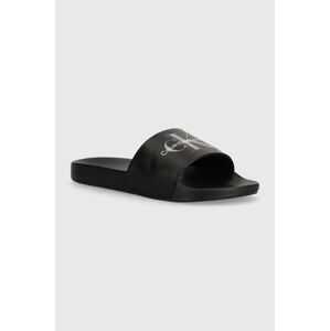 Šľapky Calvin Klein Jeans SLIDE NY PEARL dámske, čierna farba, YW0YW01243