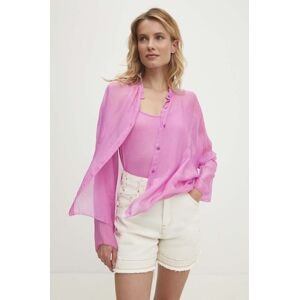 Hodvábna košeľa Answear Lab ružová farba, regular, so stojačikom
