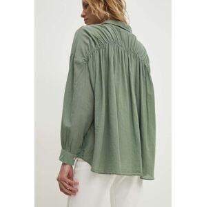 Bavlnená košeľa Answear Lab dámska, zelená farba, voľný strih, s klasickým golierom