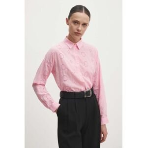Bavlnená košeľa Answear Lab dámska, ružová farba, voľný strih, s klasickým golierom