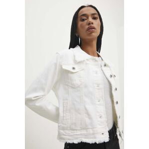 Rifľová bunda Answear Lab dámska, biela farba, prechodná