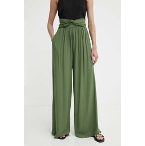 Nohavice Answear Lab dámske, zelená farba, široké, vysoký pás
