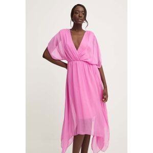 Hodvábne šaty Answear Lab ružová farba, midi, áčkový strih