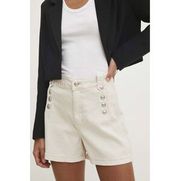 Rifľové krátke nohavice Answear Lab dámske, béžová farba, jednofarebné, vysoký pás