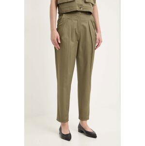 Bavlnené nohavice Answear Lab zelená farba, rovné, vysoký pás