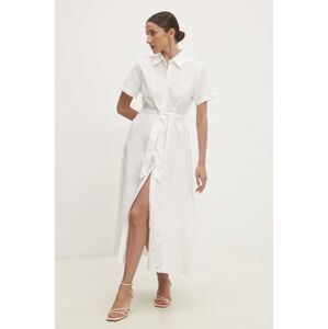 Bavlnené šaty Answear Lab biela farba, midi, áčkový strih