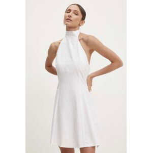 Ľanové šaty Answear Lab biela farba, mini, áčkový strih