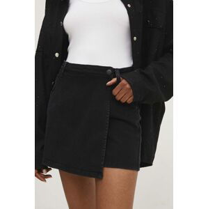 Džínsová sukňa a nohavice Answear Lab čierna farba, jednofarebné, vysoký pás