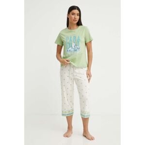 Bavlnené pyžamo women'secret Lilo&Stich zelená farba, bavlnená, 3137658