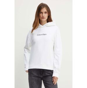 Bavlnená mikina Calvin Klein dámska,biela farba,s kapucňou,s potlačou,K20K205449