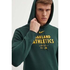Mikina Nike Oakland Athletics pánska, zelená farba, s kapucňou, s potlačou