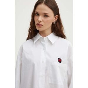 Bavlnená košeľa Dkny HEART OF NY dámska, biela farba, voľný strih, s klasickým golierom, D2B4A103