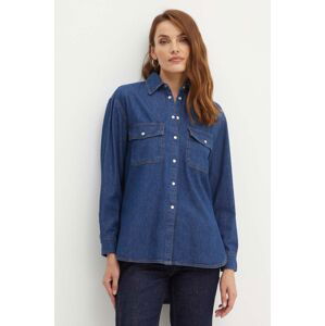 Rifľová košeľa MAX&Co. dámska, tmavomodrá farba, voľný strih, s klasickým golierom, 2416111042200