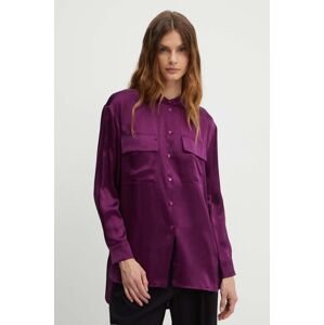 Hodvábna košeľa MAX&Co. fialová farba, voľný strih, so stojačikom, 2416111052200