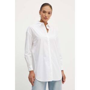 Bavlnená košeľa Armani Exchange dámska, biela farba, voľný strih, s klasickým golierom