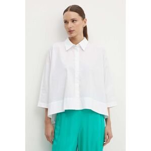 Bavlnená košeľa Sisley dámska, biela farba, regular, s klasickým golierom