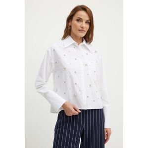 Bavlnená košeľa MAX&Co. dámska, biela farba, voľný strih, s klasickým golierom, 2416111033200