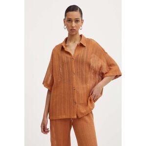 Košeľa Billabong LARGO dámska, oranžová farba, voľný strih, s klasickým golierom, ABJX600225